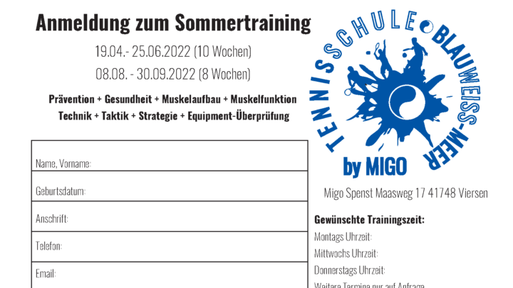 Anmeldung zum Sommertraining 2022