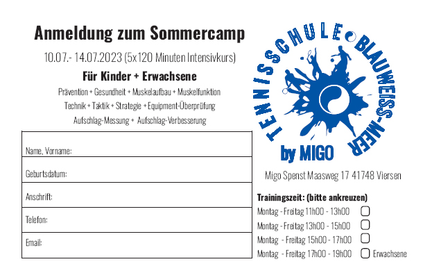 Anmeldung zum 1. Sommercamp