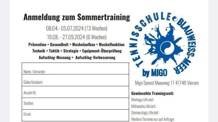 Anmeldung zum Sommertraining 2024